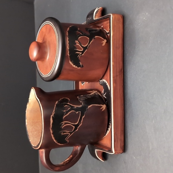 Kuku Hut,Hand carved Brown Stone Sugar And Creamer Set with Tray. - Picture 2 of 16
